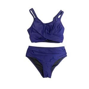 Charmo Bikini Navy Blue Ruched, Crossover Front Double Straps Navy Blue sz. M